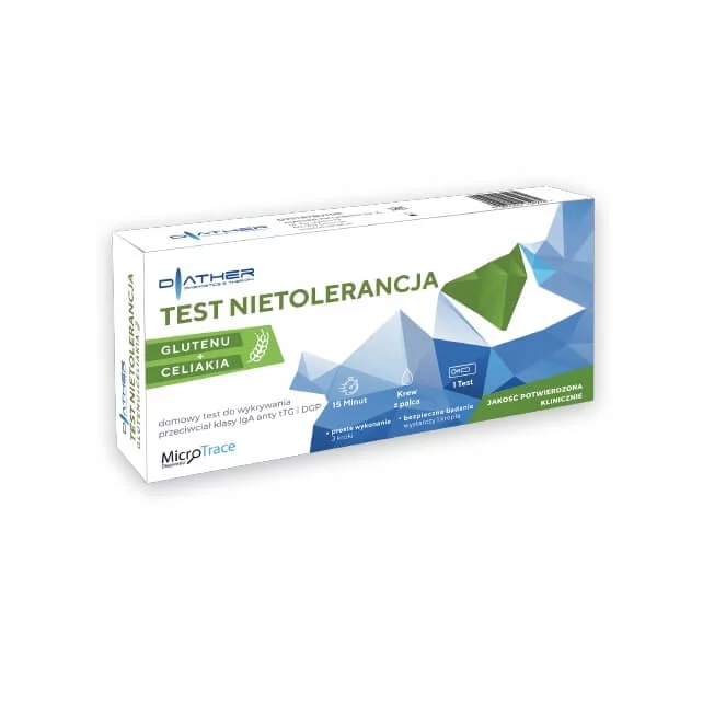 Test Nietolerancja Glutenu+Celiakia, domowy do wykrywania przeciwciał klasy IgA anty tTG i DGP, 1 szt.