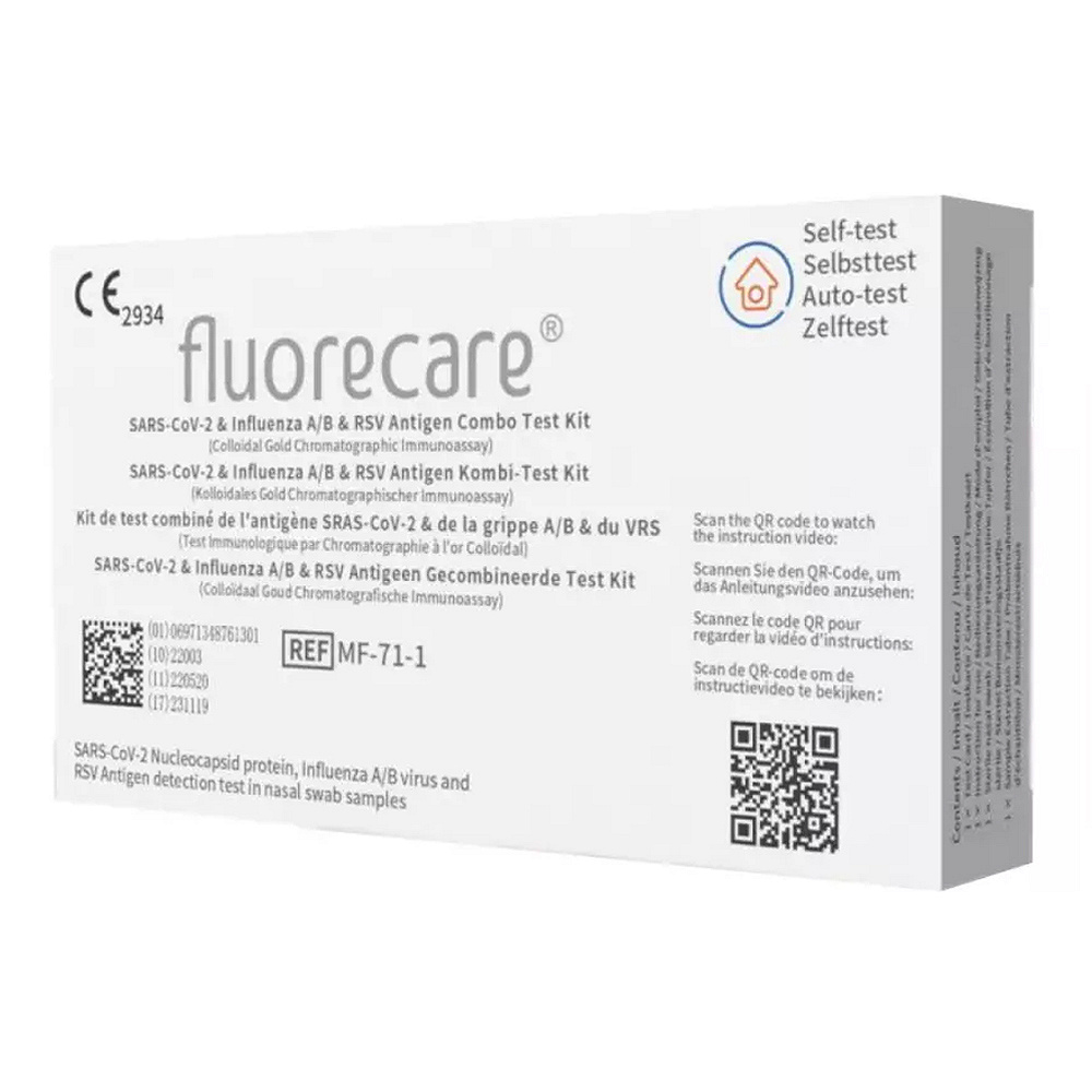 Test FLUORECARE Covid-19 Grypa AB RCV Combo 4w1, test domowy do samokontroli, wymazowy, 1 szt.