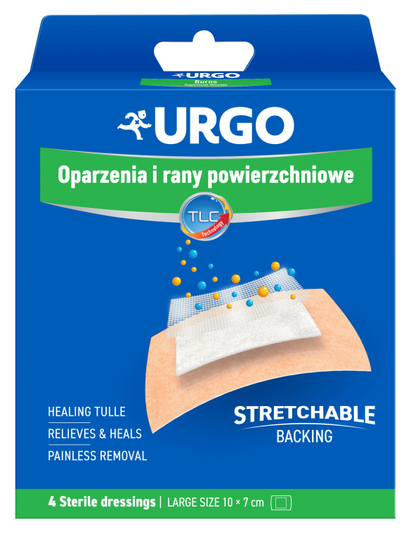 URGO, opatrunek na oparzenia i rany powierzchowne, 10 x 7 cm, 4 szt.