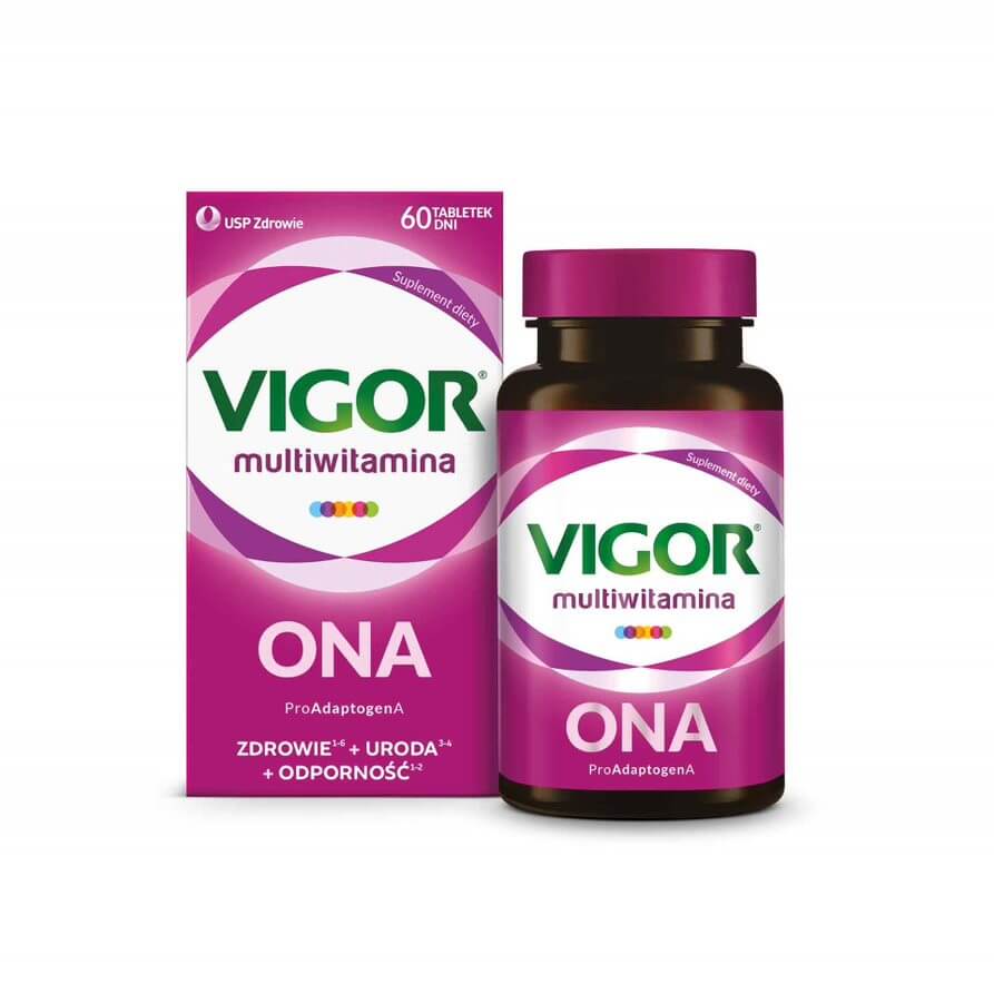 Vigor Multiwitamina ONA, tabletki dla kobiet ze składnikami wspierającymi zdrowie urodę i odporność, 60 szt.
