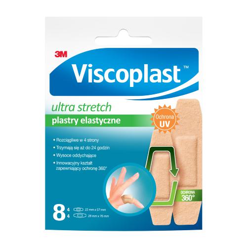 Viscoplast Ultra Stretch , plastry elastyczne oddychające, 4 szt. 22 x 57 mm, 4 szt. 28 x 76 mm, 8 szt.