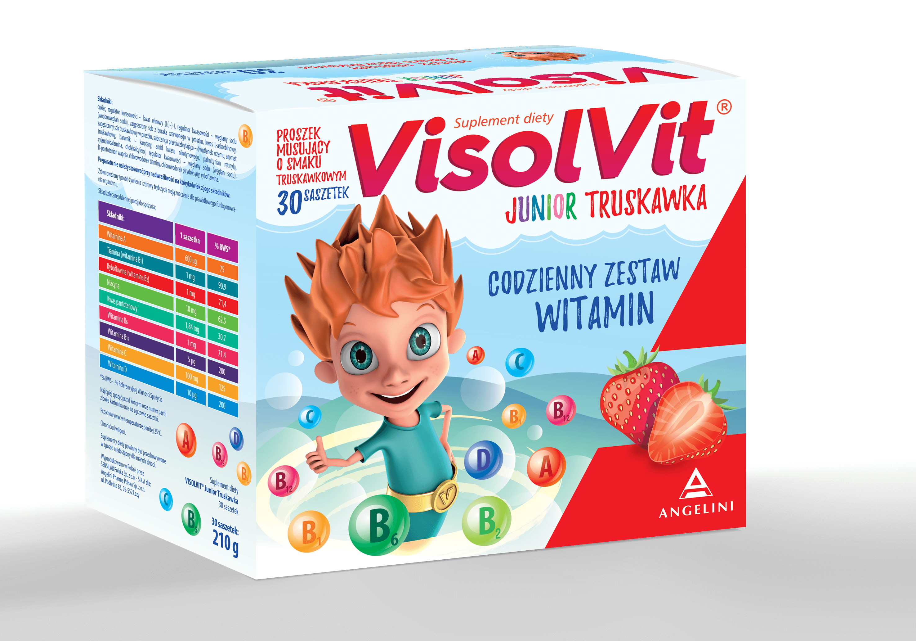 VisolVit Junior Truskawka, granulat z zestawem witamin dla dzieci o truskawkowym smaku, 30 sasz.