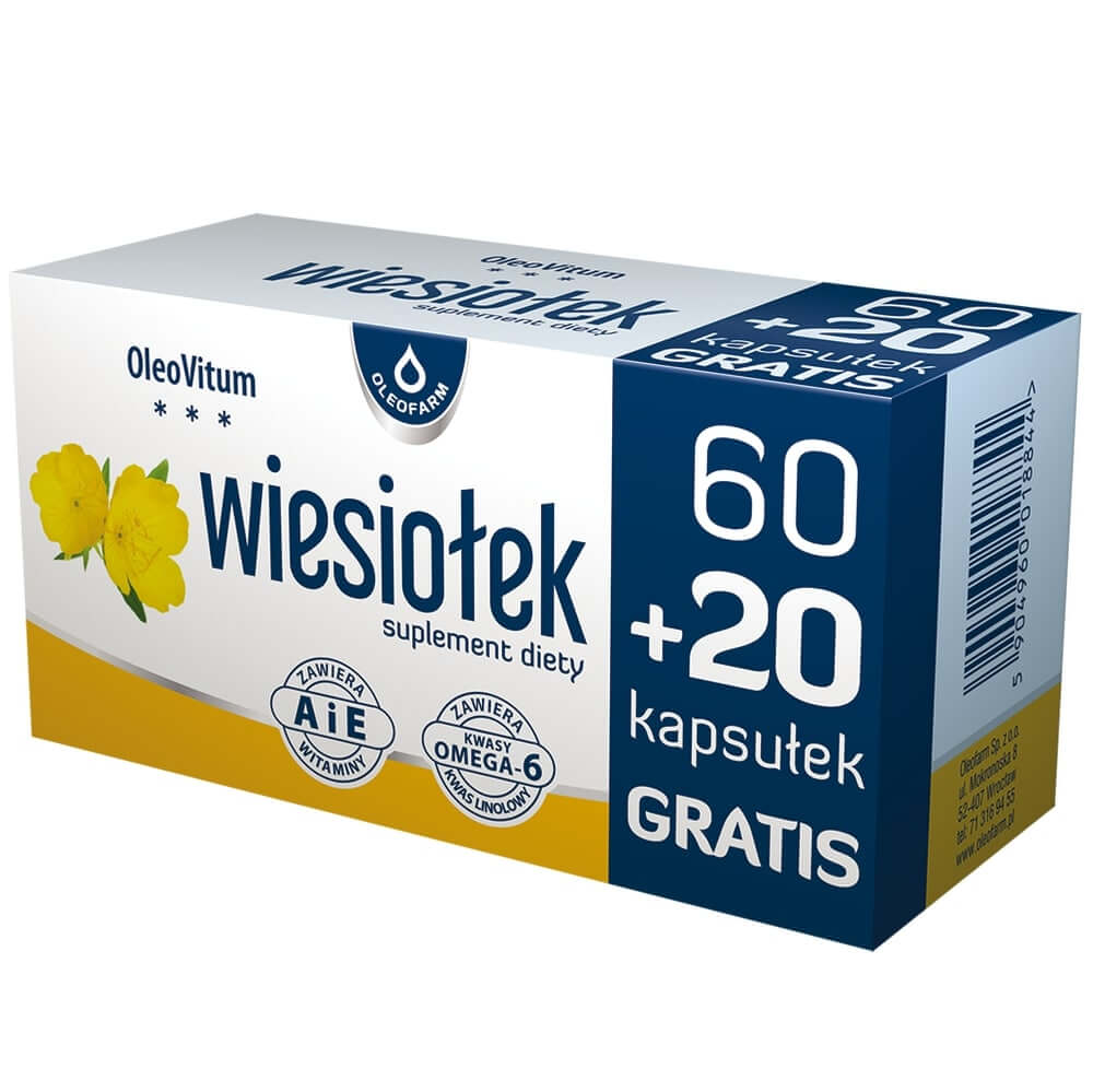 Wiesiołek, kapsułki z kwasami omega-6 oraz witaminami A i E, 80 szt.