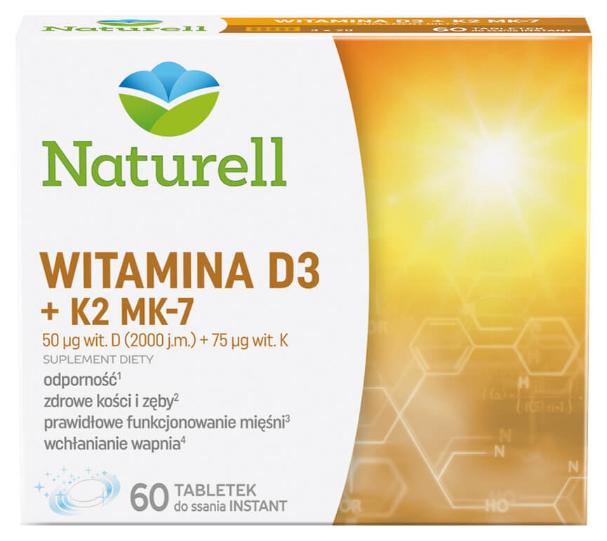 Naturell Witamina D3 + K2 MK-7, tabletki do ssania z witaminami, 60 szt.