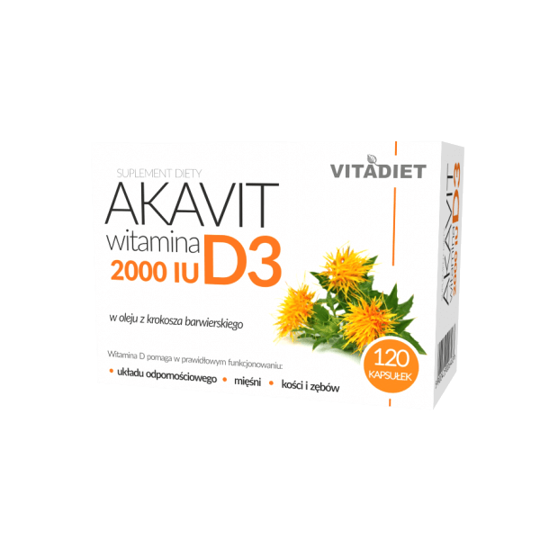 Akavit witamina D3 2000 IU kapsułki ze składnikami uzupełniającymi dietę w witaminę D3, 120 szt.