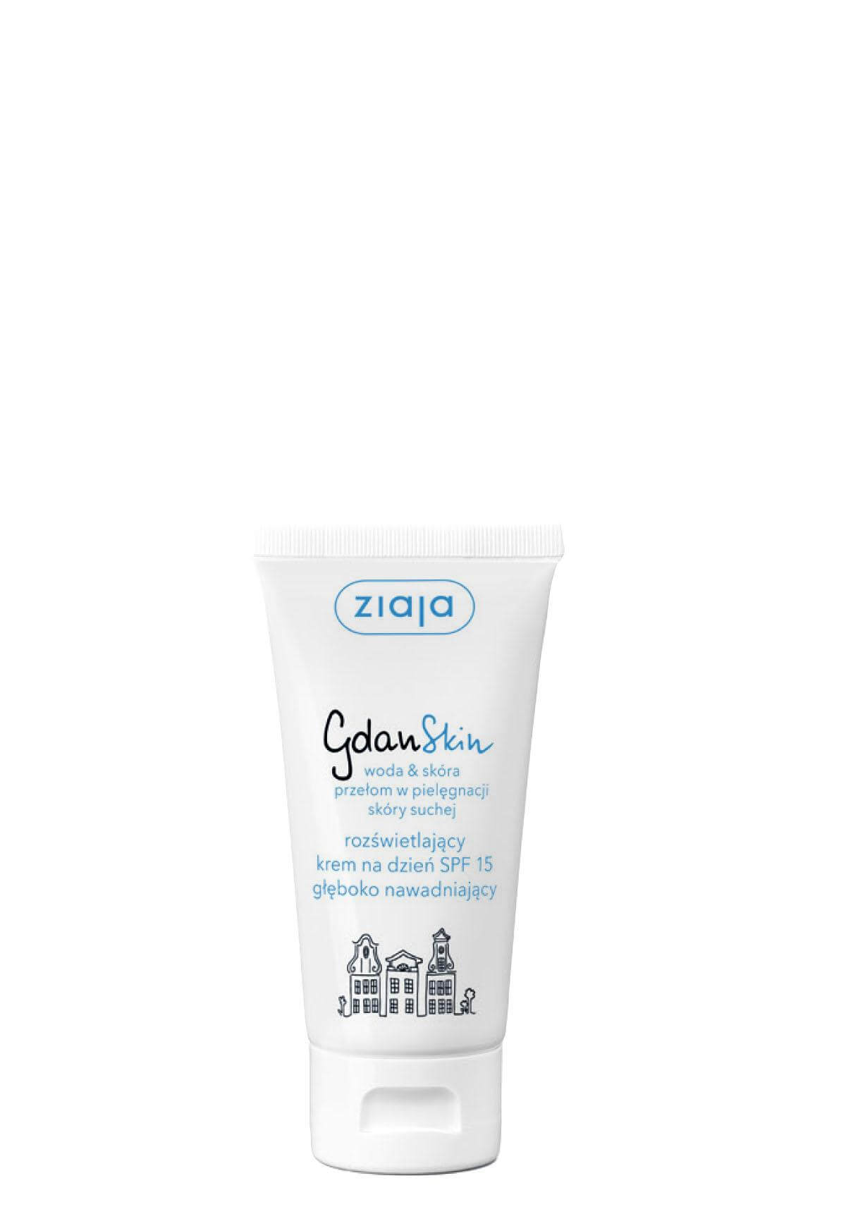 Ziaja Gdanskin, krem na dzień z filtrem SPF 15, rozświetlający, głęboko nawadniający, 50 ml